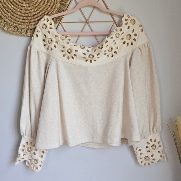 Anthropologie, New, Maeve Eyelet Off Shoulder Babydoll Knit Blouse Size Large - Picture 11 of 12